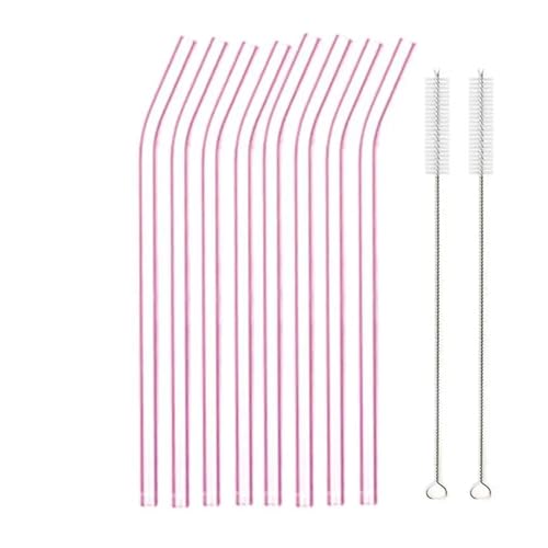 Glasstrohhalme Wiederverwendbare Glasstrohhalme Set Mehrfarbige Trinkhalme aus Glas for Cocktails, Smoothies, Milchshakes(8pcs Pink Bent) von CYMMIYT