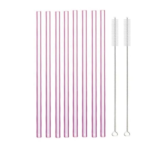 Glasstrohhalme Wiederverwendbare Glasstrohhalme Set Mehrfarbige Trinkhalme aus Glas for Cocktails, Smoothies, Milchshakes(8pcs Pink Straight) von CYMMIYT