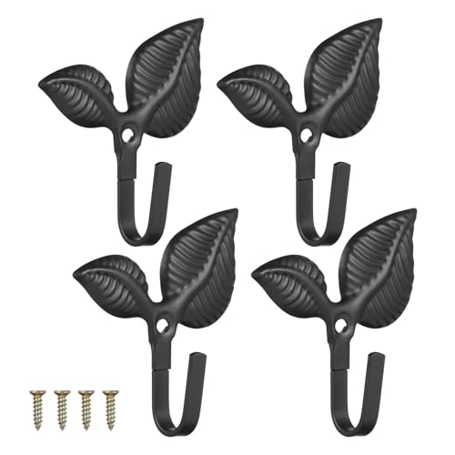 Kleiderhaken 8 Pcs Clothes Wall Hanger Hook Coat Gold Hooks For Hanging Coats Mounted Heavy Duty Cast Iron Leaf Decorate Wrought(Black) von CYMMIYT
