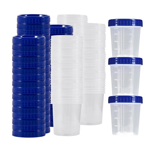 100 Stück à 120 ml urinbecher plastikbecher mit deckel : urinbecher einweg becher mit deckel, urintest probenbehälter transparenterUrin-Sammelbecher mit auslaufsicherert(Blau) von CYMNER