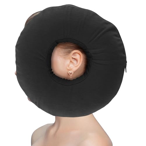 CYMNER Piercing Kissen mit Loch: Donut Kissen für Seitenschläfer Piercing Ohr，das Schmerzen lindert und bei schlafenden ohrläppchen entzündung dämpft (Black Ice Silk Material) von CYMNER