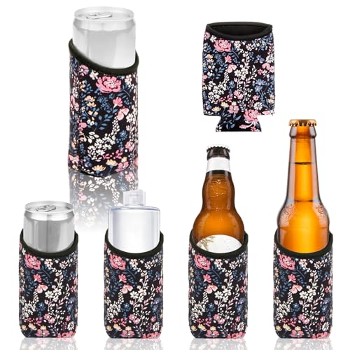 8-Pack Blumen Bierkühler Set, Universal Dosenkühler & Bierflaschenkühler, 4 in 1 Isoliert Schutzhüllen für 12 oz Bierdosen & Flaschen, Slim, 16oz Getränke, Wasser, Sublimation/Vinyl/DTF von CYMNER
