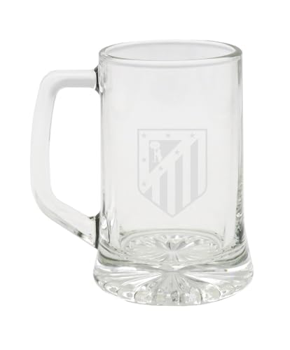 CyP Brands - Atlético de Madrid, Bierkrug, Glas, großes Fassungsvermögen 280 ml, bequemer Griff, spülmaschinen- und mikrowellengeeignet, transparent von CYPBRANDS