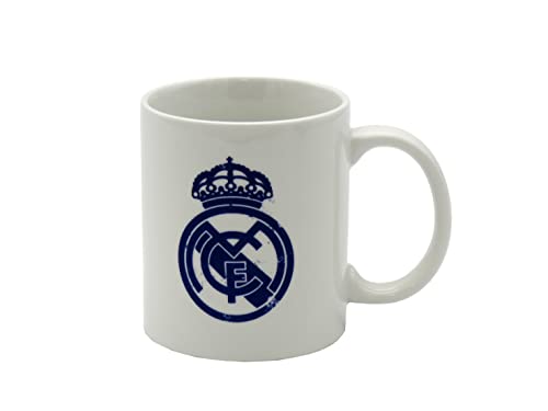 Real Madrid Frühstücksbecher aus Keramik, 300 ml, Weiß mit blauem Wappen, offizielles Produkt (CyP Brands) von CYPBRANDS
