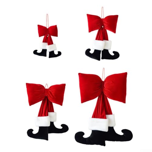 1 x Weihnachtselfin-Stiefel, Wandbehang, Plüsch, Samt, rote Schleife, schwarz-weiße Zierleiste, saisonale Dekoration für Wände, Türen, Kaminsims, Baum, Urlaubsdekoration, vier Größen (50 cm) von CYRENT
