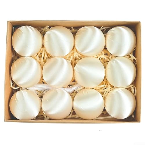 12 glänzende Velours-Weihnachtskugeln mit leichtem Kunststoff und Umhängeband, geeignet für Urlaubsdekoration in verschiedenen Innenräumen wie Bäumen und Kaminsims (beige) von CYRENT