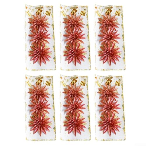 18 Stück künstliche Weihnachtsblumen Kunststoff Glitzer Dekorationen für Baum Tisch Urlaub Ornamente (rot) von CYRENT
