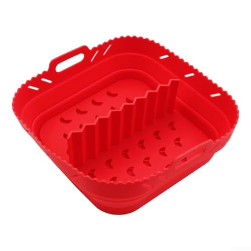 20,3 cm quadratische Silikon-Luftfritteusen-Matte für einfache Lebensmitteltrennung (rot) von CYRENT