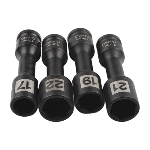 4 Stück für Schlag-Steckschlüssel-Set, 1/2-Zoll-Antrieb, Chromoly-Stahl, H17, H19, H21, H22, schwarze Sechskantmutterhülsen, 100 mm lang, mit Tragetasche 4 Stück für Schlag-Steckschlüssel-Set, 1/2-Zoll-Antrieb, Chromoly-Stahl, H17, H19, H21, H22, schwarze Sechskantmutterhülsen, 100 mm lang, mit Tragetasche von CYRENT