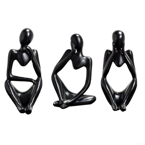 Abstrakte denkende Mann Figur nordischer Stil Moderne Heimdekoration Harz Statue Tischplatte Skulptur für Wohnzimmer Regal Dekor (schwarzes Set) von CYRENT