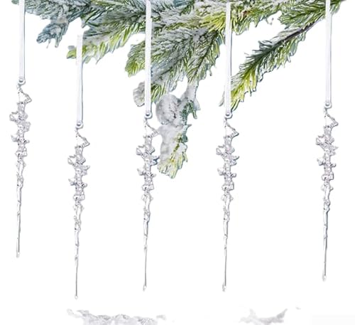 Acryl-Eiszapfen Weihnachtsbaumschmuck-Set, 50 Stück, transparent, Dekoration für Ferienhaus, Tafelaufsatz, Fenster, saisonale Verwendung, 15 x 2,5 cm von CYRENT