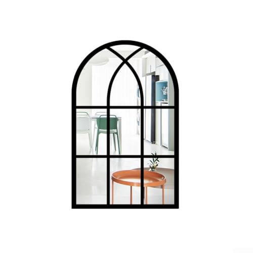 Acryl Spiegel Wandaufkleber Gewölbt Halbrund Fenster Design Selbstklebend 3D Holzoptik Rahmen Hintergrund Wanddekoration 42x27cm(Schwarz) von CYRENT