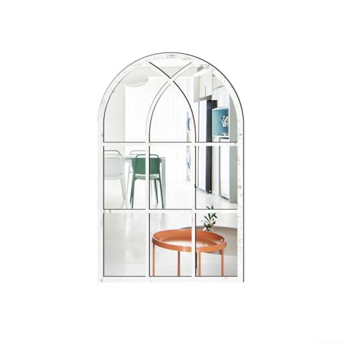 Acryl Spiegel Wandaufkleber Gewölbt Halbrund Fenster Design Selbstklebend 3D Holzoptik Rahmen Hintergrund Wanddekoration 42x27cm(Weiß) von CYRENT