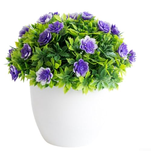 Auffällige, lebensechte künstliche Bonsai-Blume, Topfpflanze, Mini-Kunststoff für Zuhause, Büro, Innen- und Außendekoration (lila) von CYRENT