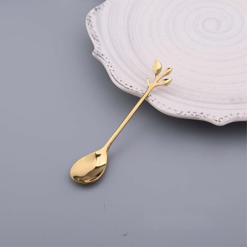 Blattförmiges Kaffeelöffel-Set aus Metall mit Rührlöffel und Dessertgabel mit drei Zinken für Tee-Zeit, Kaffee, Espresso und Cocktail-Snacks (2#) von CYRENT