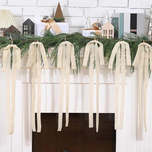 CYRENT 12-teiliges Weihnachtsbaumschmuck-Set mit Samtschleife im Vintage-Stil, geeignet für Kränze und andere Innendekorationen, hergestellt aus langlebigem Samtband (beige) von CYRENT
