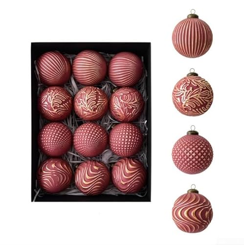 CYRENT 12-teiliges Weihnachtskugel-Set im antiken Vintage-Stil und Retro-Design mit leichtem Kunststoff zum Aufhängen an Bäumen (rot) von CYRENT
