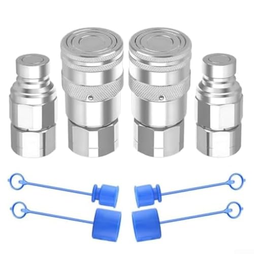 CYRENT 2 Set NPT flache Hydraulik-Schnellverbindungskupplungen mit Staubkappe Kohlenstoffstahl 5076 PSI 23 GPM ISO16028 für Bobcat Case (NPT1/2) von CYRENT