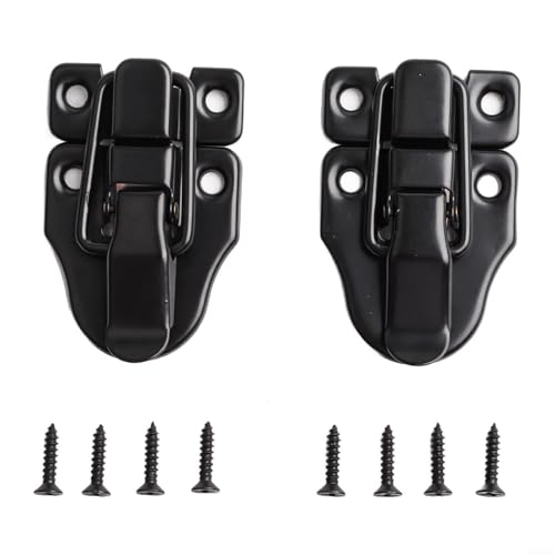 CYRENT 2 schwarze Entenschnabel-Kippverschluss mit Befestigungsschrauben, Haspenriegel, Hardware-Ersatz für Schmuckschatulle, Holzkoffer, dekorativ von CYRENT