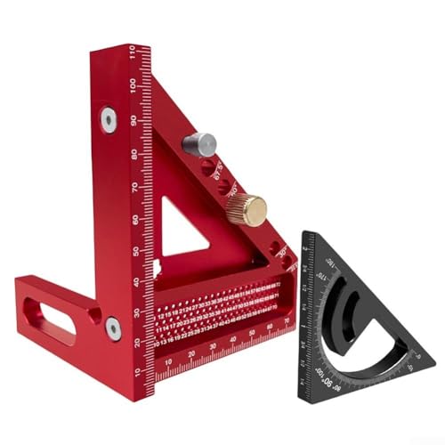 CYRENT 3D Multi-Winkel-Messlineal, 2-in-1-Winkelwinkel mit Positionierungsdübelstift, 45°/90° Dreieckslineal für Holzbearbeitung, Zeichnen (C) von CYRENT