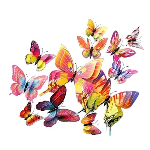 CYRENT 3D bunte Schmetterlings-Wandaufkleber, abnehmbar, wasserdicht, PVC, DIY-Kunstaufkleber, doppellagige Dekoration für Party, Büro, Schlafzimmer, Kinderzimmer (bunt) von CYRENT