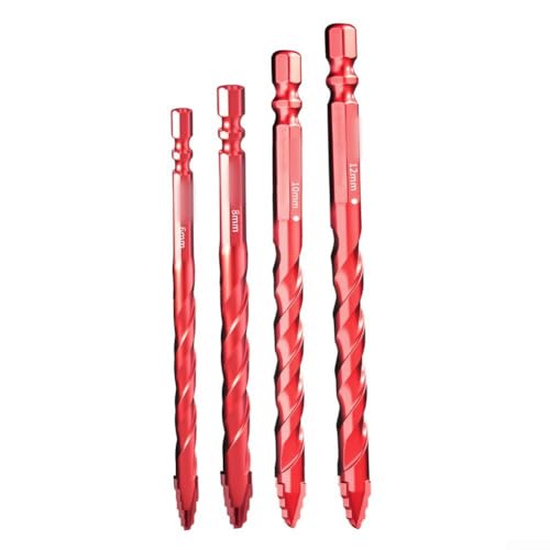 CYRENT 4-teiliges gezacktes Steinbohrer-Set, industrielle Hartmetallspitzen, Kreuzgezahnter Kopf, Schnellwechsel-Sechskantschaft für Holz, Kunststoff, Fliesen, Beton, kompatibel mit kabelgebundenen von CYRENT