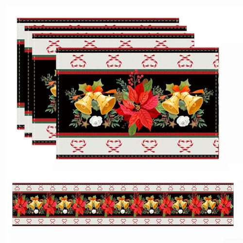 CYRENT 5-teiliges Tischläufer- und Platzdeckchen-Set aus Leinen mit abgestimmter Optik für festliche Esstische (C) von CYRENT