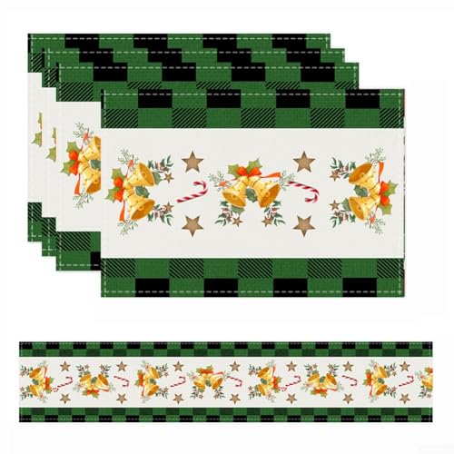 CYRENT 5-teiliges Tischläufer- und Platzdeckchen-Set aus Leinen mit abgestimmter Optik für festliche Esstische (E) von CYRENT