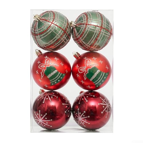 CYRENT 6-teiliges Weihnachtskugel-Ornament-Set für Baum und Bürourlaub, mit Schaumstoff und Aufhängeschlaufen (rot und grün) von CYRENT