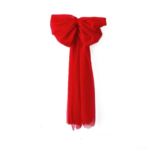 CYRENT 60 cm Netzgarn Festliche Schleife - Weihnachtsbaumspitze Dekoration für Kränze & Weihnachtsgirlanden (Hellrot) von CYRENT