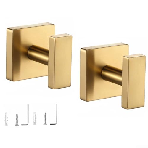 CYRENT Badezimmerhaken aus Edelstahl, Wandmontage, für Mantel, Handtuch, Bademantel, 2 Stück (Gold) von CYRENT