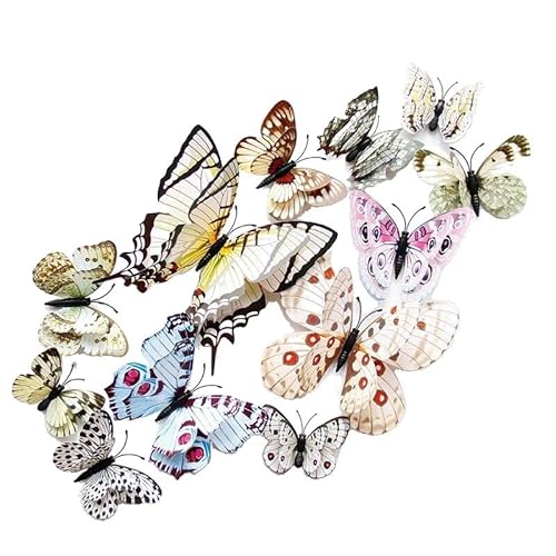 CYRENT Bunte 3D-Schmetterlings-Wandaufkleber, abnehmbar, wasserdicht, PVC, DIY-Kunstaufkleber, doppellagige Dekoration für Party, Büro, Schlafzimmer, Kinderzimmer (blass) von CYRENT