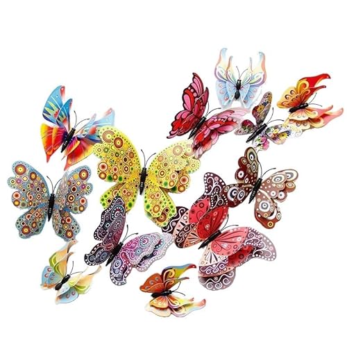 CYRENT Bunte 3D-Schmetterlings-Wandaufkleber, abnehmbar, wasserdicht, PVC, DIY-Kunstaufkleber, doppellagige Dekoration für Party, Büro, Schlafzimmer, Kinderzimmer (chinesischer Stil) von CYRENT