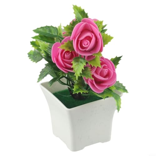 CYRENT Charmanter künstlicher Blumenstrauß im Topf – geeignet für Hochzeiten, Partys und Heimdekoration (Rosenrot) von CYRENT