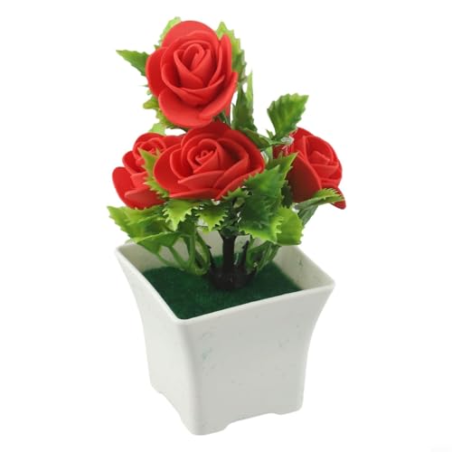 CYRENT Charmanter künstlicher Blumenstrauß im Topf – geeignet für Hochzeiten, Partys und Heimdekoration (hellrot) von CYRENT