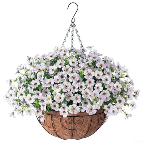 CYRENT DIY Seidenblumenarrangement 25,4 cm Metallkette Hängekorb mit künstlichen Veilchen für moderne Heimbüro Hochzeitsdekoration (D) von CYRENT