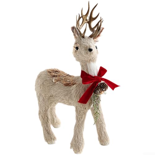 CYRENT Dekorative Elch-Plüschpuppe aus Schaumstoff mit skandinavischer Ästhetik für Weihnachtsfenster und Tischdekoration, leicht (Elch mit Schleife) von CYRENT