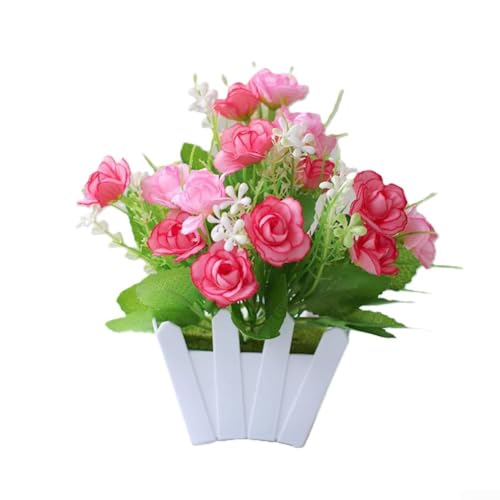 CYRENT Dekorative künstliche Blumen im Topf – Kunststoff-Topfpflanzen für Haus und Garten Dekor (Rosa) von CYRENT