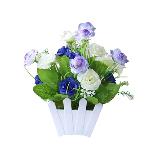 CYRENT Dekorative künstliche Blumen im Topf – Kunststoff-Topfpflanzen für Haus und Garten Dekor (blau) von CYRENT