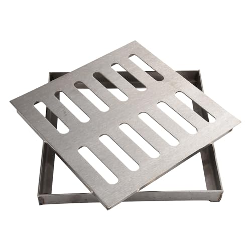 CYRENT Edelstahl-Abflussrost, strapazierfähig, quadratisch, Bodenablauf, rutschfest, mit Rahmen für Garten, Terrasse, Gehweg, Hof, Wassermanagement (200 x 200 x 30 x 3 mm) von CYRENT