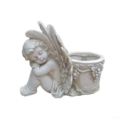 CYRENT Engelsflügel-Blumentopf, Entwässerungslöcher für Sukkulenten, Innen- und Außenbereich, Schreibtisch, Garten, Balkon, Übertopf, Schlafzimmer, Regal, Fensterbank, Dekoration (linker Engel) von CYRENT