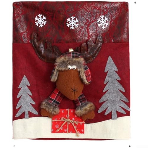 CYRENT Festliche Plüsch-Stuhlhussen für Esszimmerstühle mit Weihnachtsmann, Schneemann, Elch, Urlaubsdekoration (ELK) von CYRENT