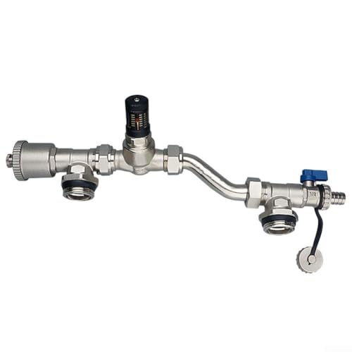 CYRENT Fußbodenheizungskrümmer Messing Bypass-Ventil mit Druckausgleich, automatische Luftabgabe, Doppeleinheiten-Display, Selbstregulierung, 210 mm Mittelabstand (Silber) von CYRENT