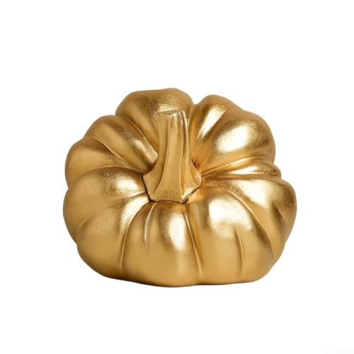 CYRENT Gold-Finish Harz Halloween Kürbis Ornamente, unregelmäßige Formen für drinnen und draußen, Herbst Bauernhaus Dekor (C) von CYRENT