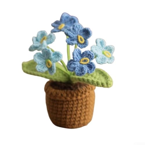 CYRENT Handgefertigter Mini-Blumentopf "Vergissmeinnicht", künstliche Strickpflanze, Heimdekoration (blau) von CYRENT