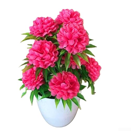 CYRENT Künstliche Bonsai-Chrysanthemen-Blumenarrangement mit Topf, Schreibtisch-Pflanze, Dekoration für Zuhause, Büro, Arbeitszimmer (Rosarot) von CYRENT