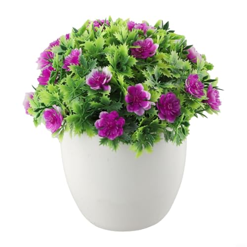 CYRENT Künstliche Kugelpflanzen im Retro-Topf für Zuhause, Büro, Garten, Innen- und Außenbereich, Dekoration, Rosa, Orange, Weiß, Blau, Gelb, Violett (lila) von CYRENT