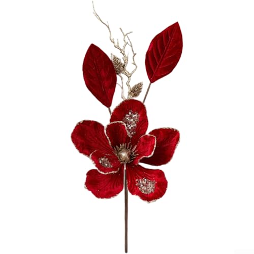 CYRENT Künstliche Phalaenopsis-Orchideenzweige für Tisch- und Wohnzimmerdekoration, Stoff mit raffinierten Magnolien-Details (rot) von CYRENT