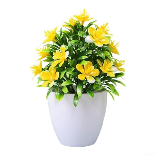 CYRENT Künstliche Rosen Topfpflanze mit fünfblättrigen Pflaumen, Kunststoff-Kunstblumen für den Innenbereich (gelb) von CYRENT