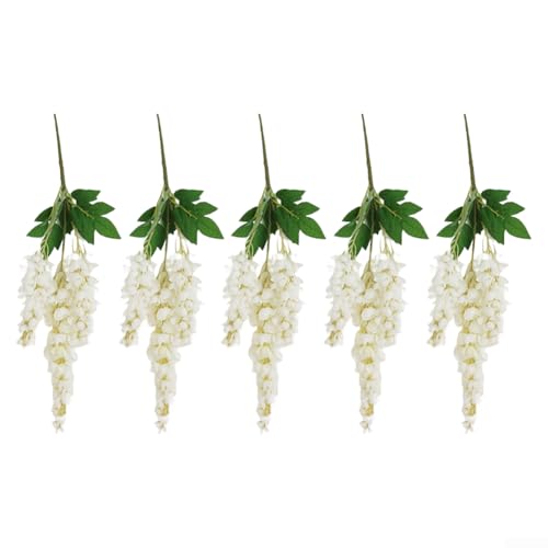 CYRENT Künstlicher Glyzinien-Blumenzweig 60 cm für Hochzeit und für Zuhause, Stoffblumen mit dichten Knospen, die volles Aussehen für verschiedene dekorative Anwendungen bieten (weiß) von CYRENT